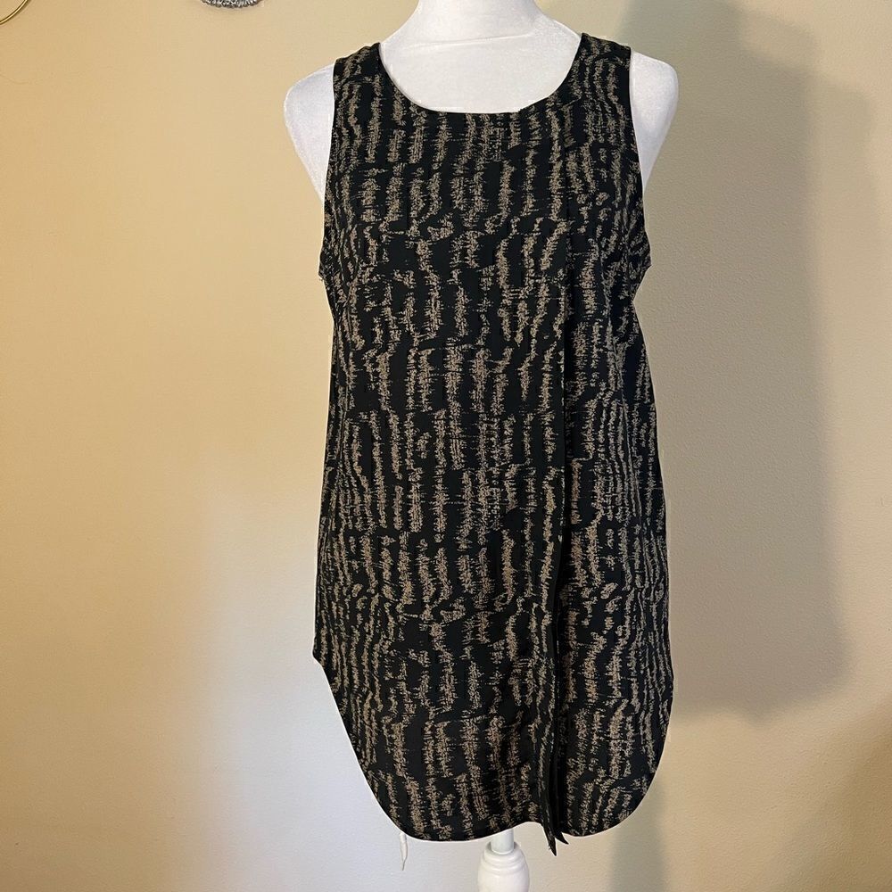 Collective Concepts Brown Black Abstract Pleated Sleeveless Blouse Small